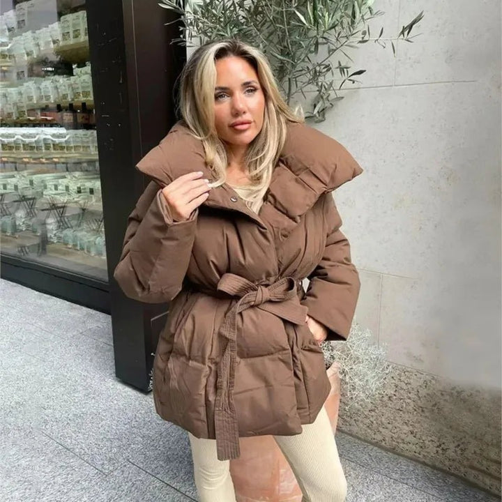 Melanie Perrault | Belted Puffer Jacket with Statement Collar - Image 6
