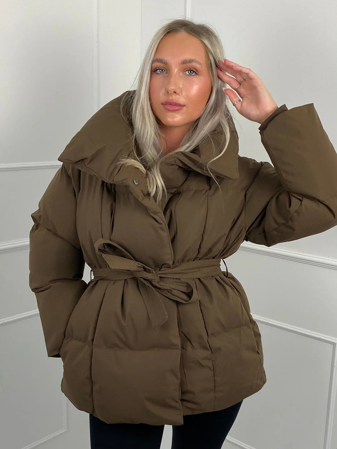 Melanie Perrault | Belted Puffer Jacket with Statement Collar - Image 7