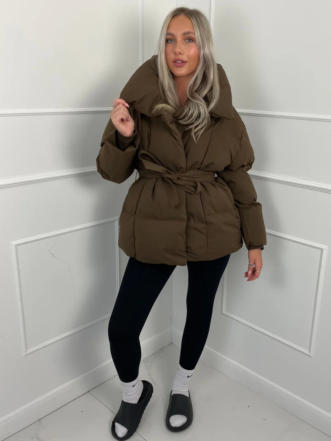 Melanie Perrault | Belted Puffer Jacket with Statement Collar - Image 8