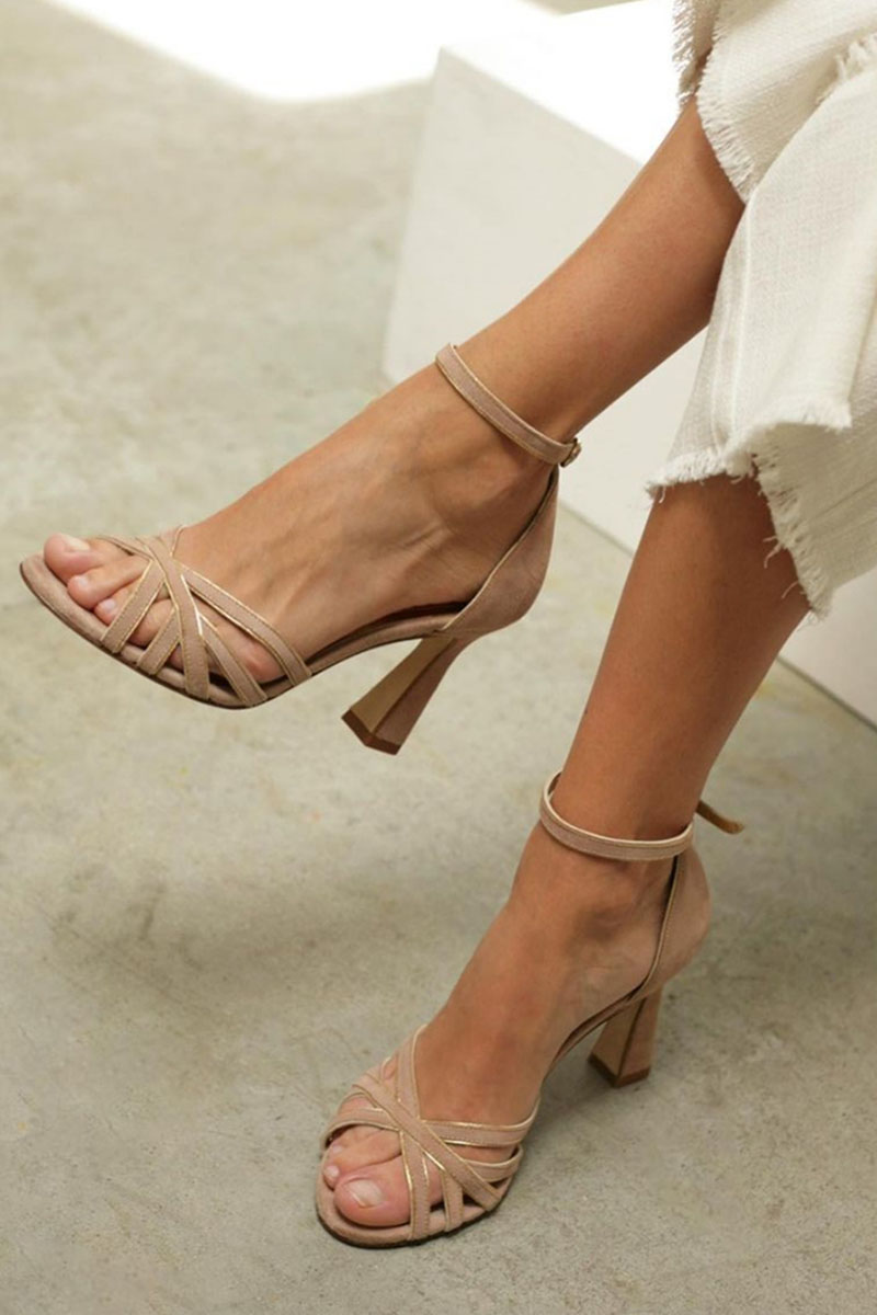 Ninon Achard | Crisscross Strap Block Heel Sandals - Image 1