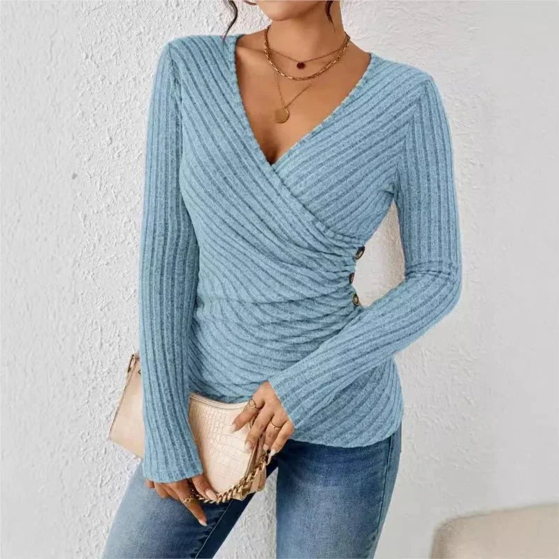 Pauline Vercours | Ribbed Wrap-Front Long Sleeve Top - Image 5