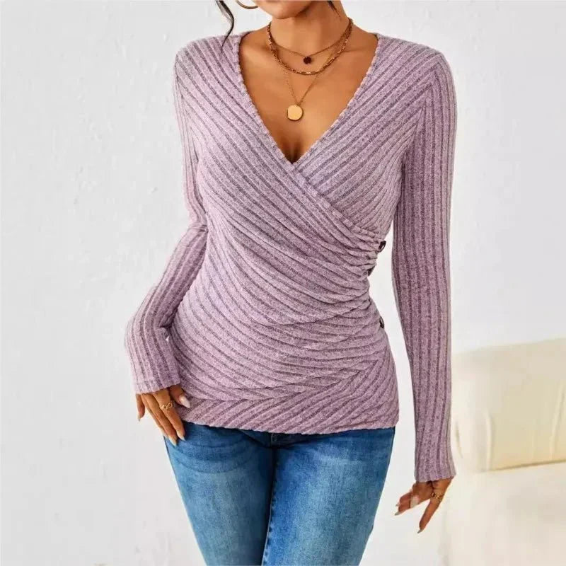Pauline Vercours | Ribbed Wrap-Front Long Sleeve Top - Image 6
