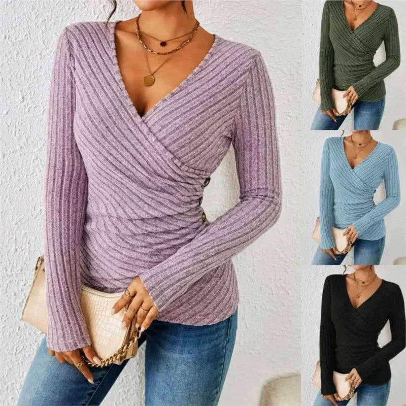 Pauline Vercours | Ribbed Wrap-Front Long Sleeve Top - Image 8