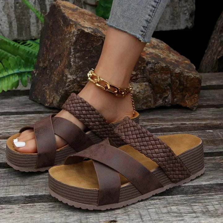 Prisca Ledoux | Woven Crisscross Platform Slide Sandals - Image 1