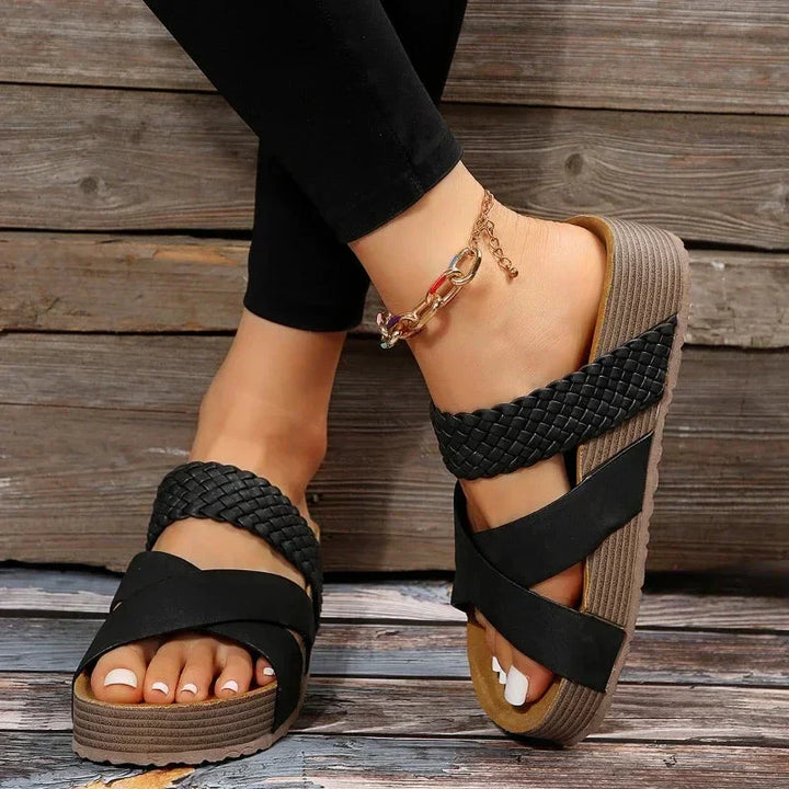 Prisca Ledoux | Woven Crisscross Platform Slide Sandals - Image 3
