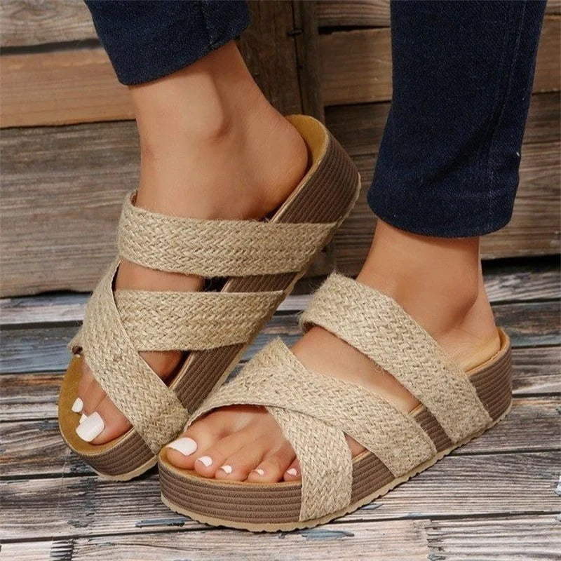 Prisca Ledoux | Woven Crisscross Platform Slide Sandals - Image 5