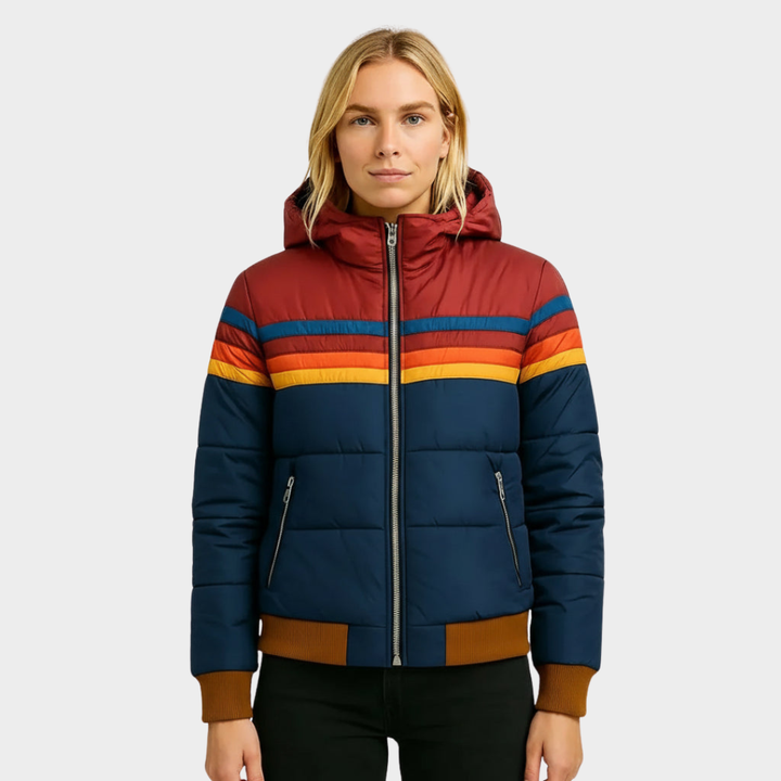 Prudence Vallon | Retro Rainbow Stripe Hooded Puffer Jacket - Image 1