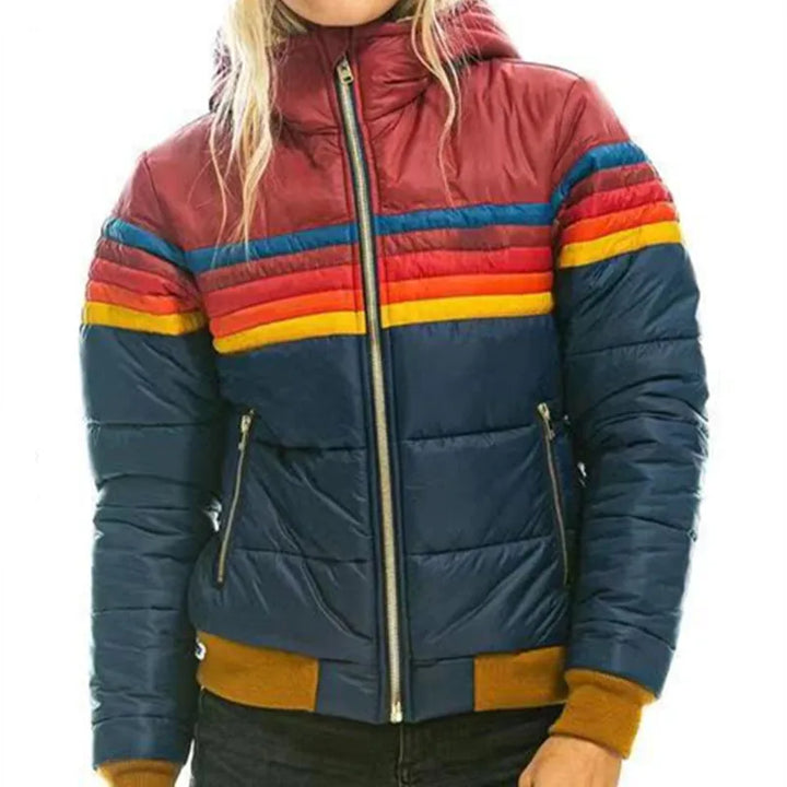 Prudence Vallon | Retro Rainbow Stripe Hooded Puffer Jacket - Image 2