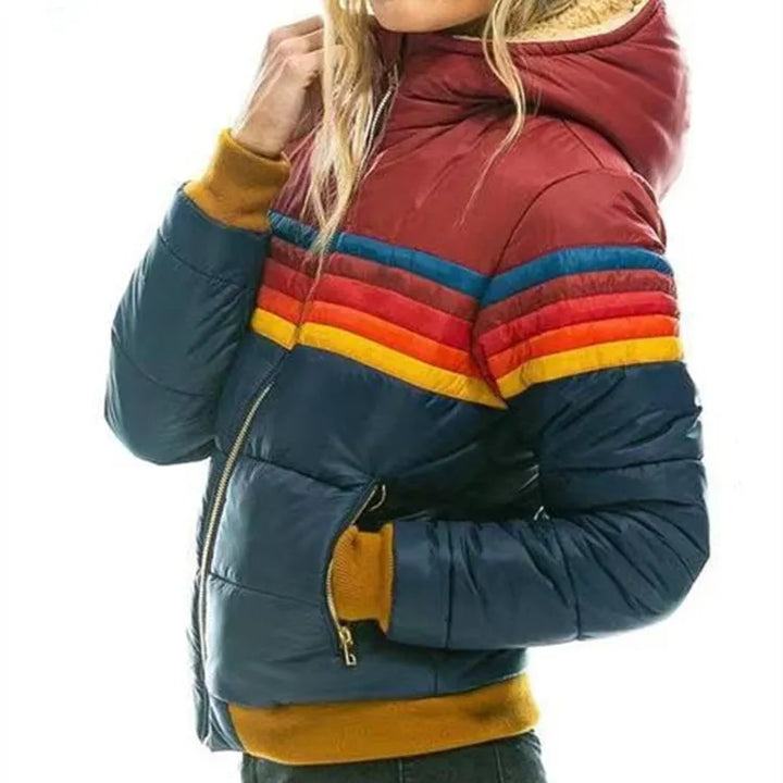 Prudence Vallon | Retro Rainbow Stripe Hooded Puffer Jacket - Image 3
