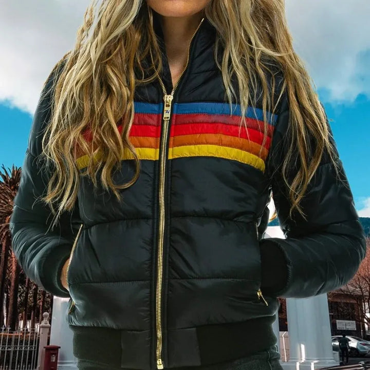 Prudence Vallon | Retro Rainbow Stripe Hooded Puffer Jacket - Image 5