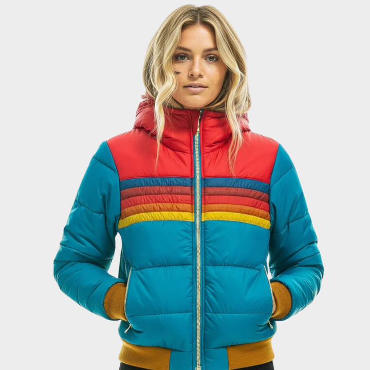 Prudence Vallon | Retro Rainbow Stripe Hooded Puffer Jacket - Image 6