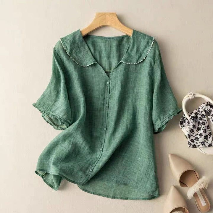 Rejane Auberton | Peter Pan Collar Button-Up Top - Image 1