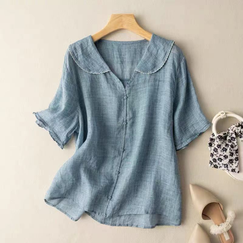 Rejane Auberton | Peter Pan Collar Button-Up Top - Image 3