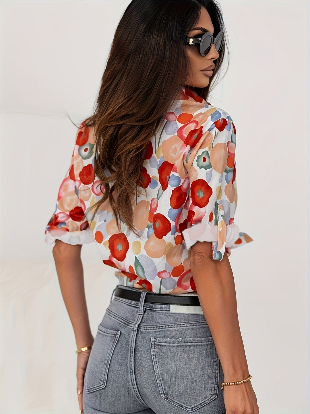Yvette Beaumont | Bold Floral Print Long Sleeve Button Up Shirt