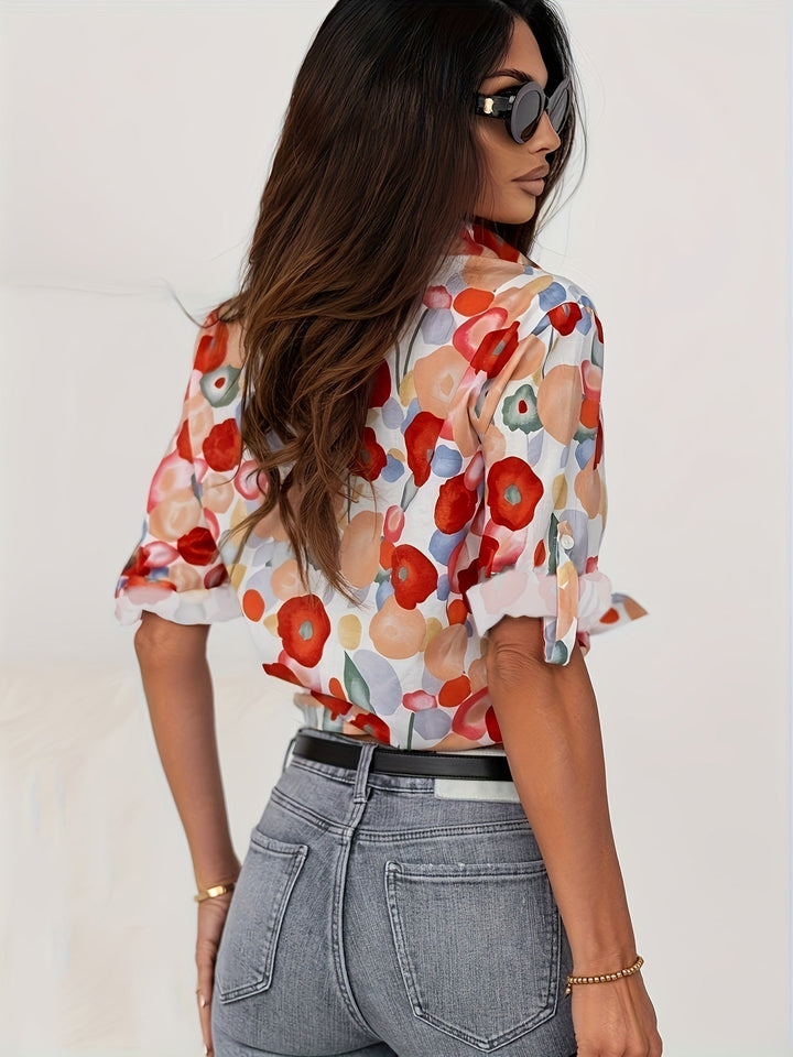 Yvette Beaumont | Bold Floral Print Long Sleeve Button Up Shirt
