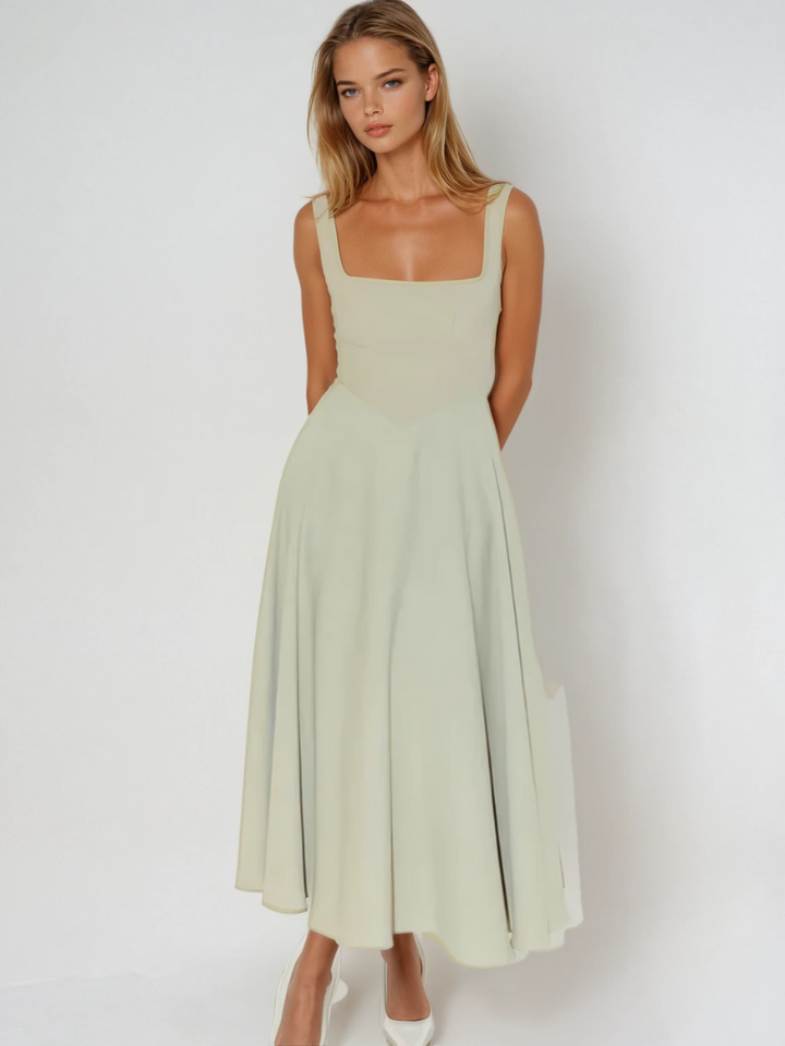 Woman wearing elegant flow maxi dress