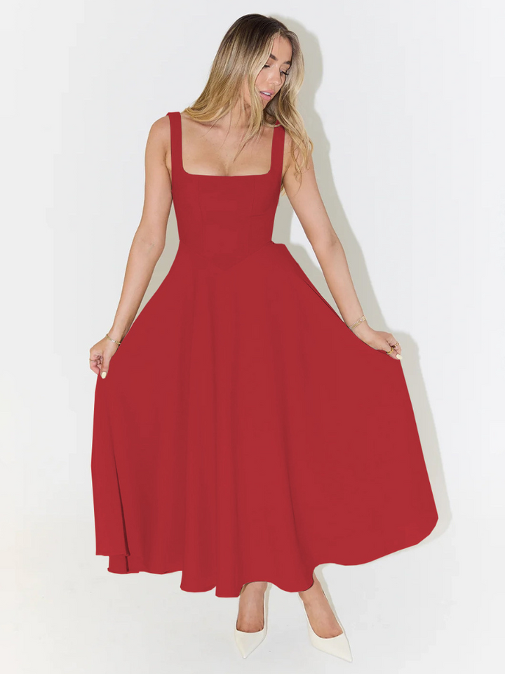 Woman wearing elegant flow maxi dress