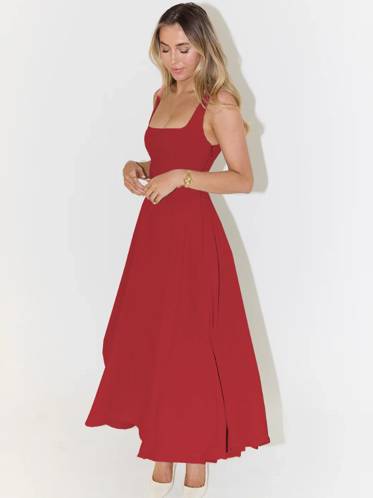 Woman wearing elegant flow maxi dress