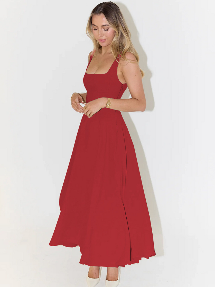 Woman wearing elegant flow maxi dress