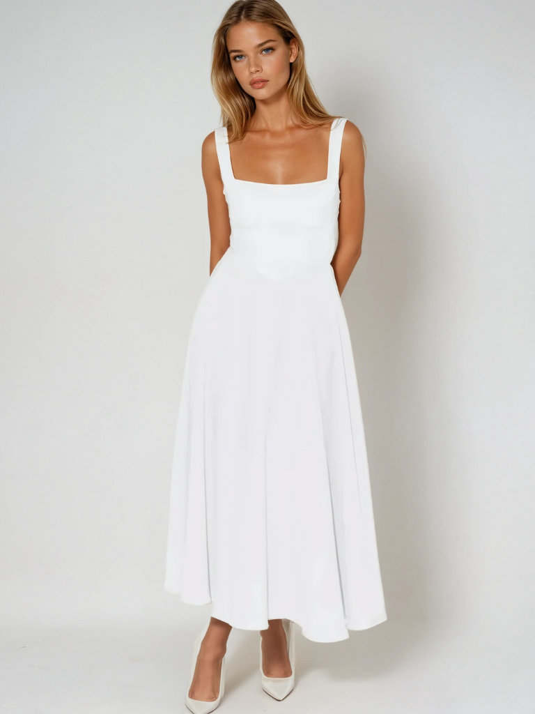 Woman wearing elegant flow maxi dress