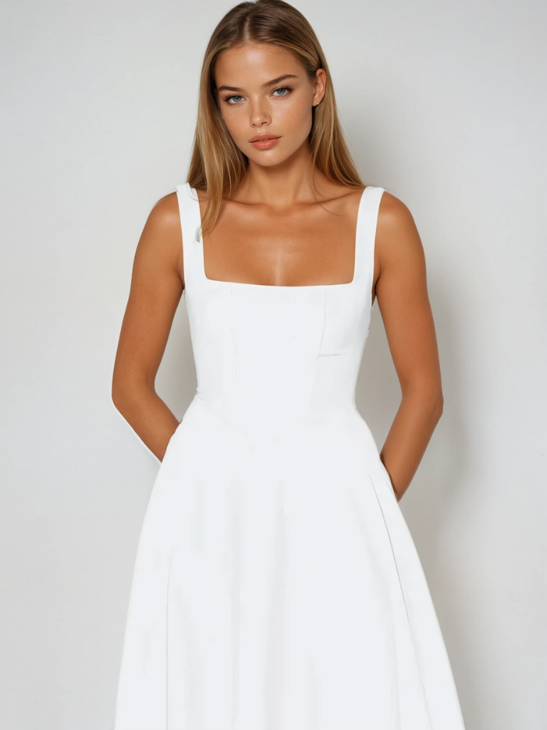 Woman wearing elegant flow maxi dress