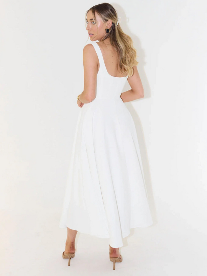 Woman wearing elegant flow maxi dress