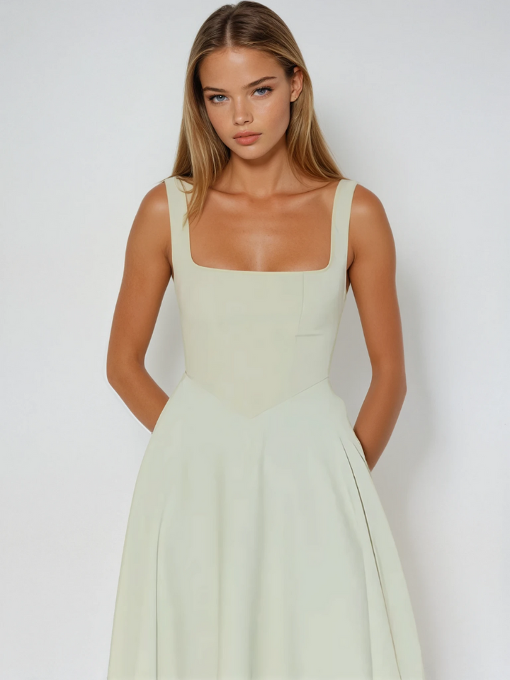 Woman wearing elegant flow maxi dress