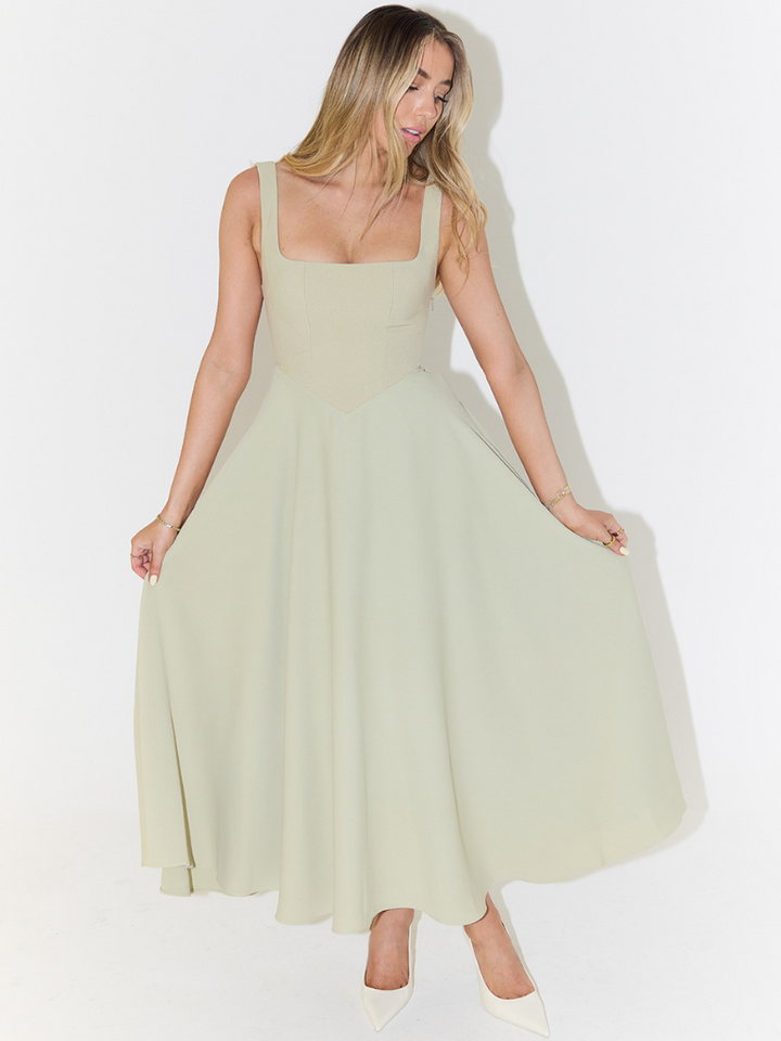 Woman wearing elegant flow maxi dress
