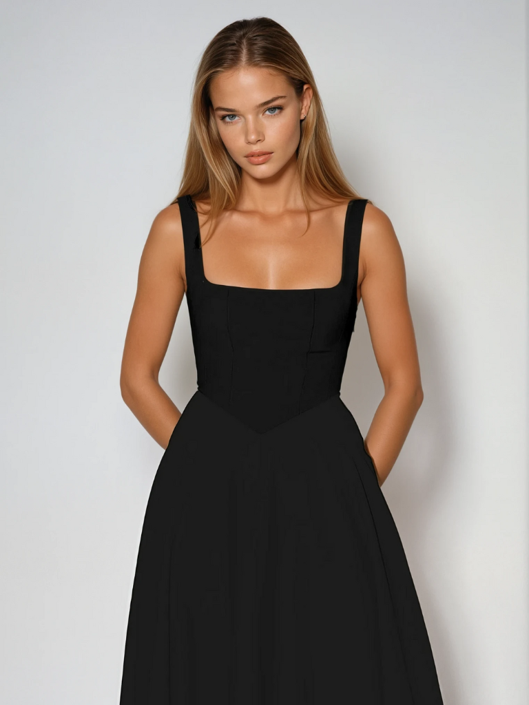 Woman wearing elegant flow maxi dress