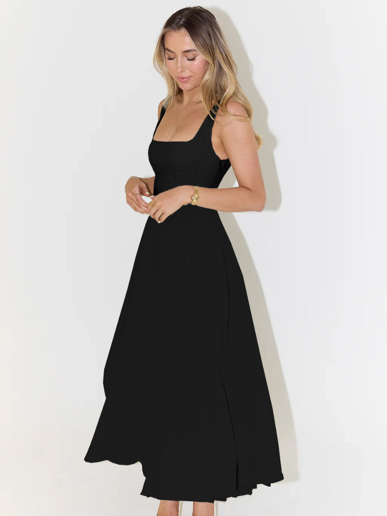 Woman wearing elegant flow maxi dress