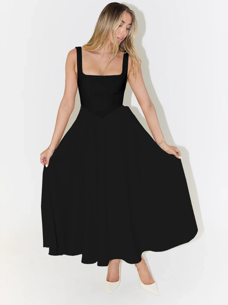 Woman wearing elegant flow maxi dress