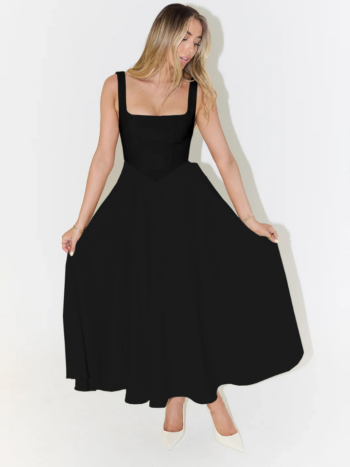 Woman wearing elegant flow maxi dress