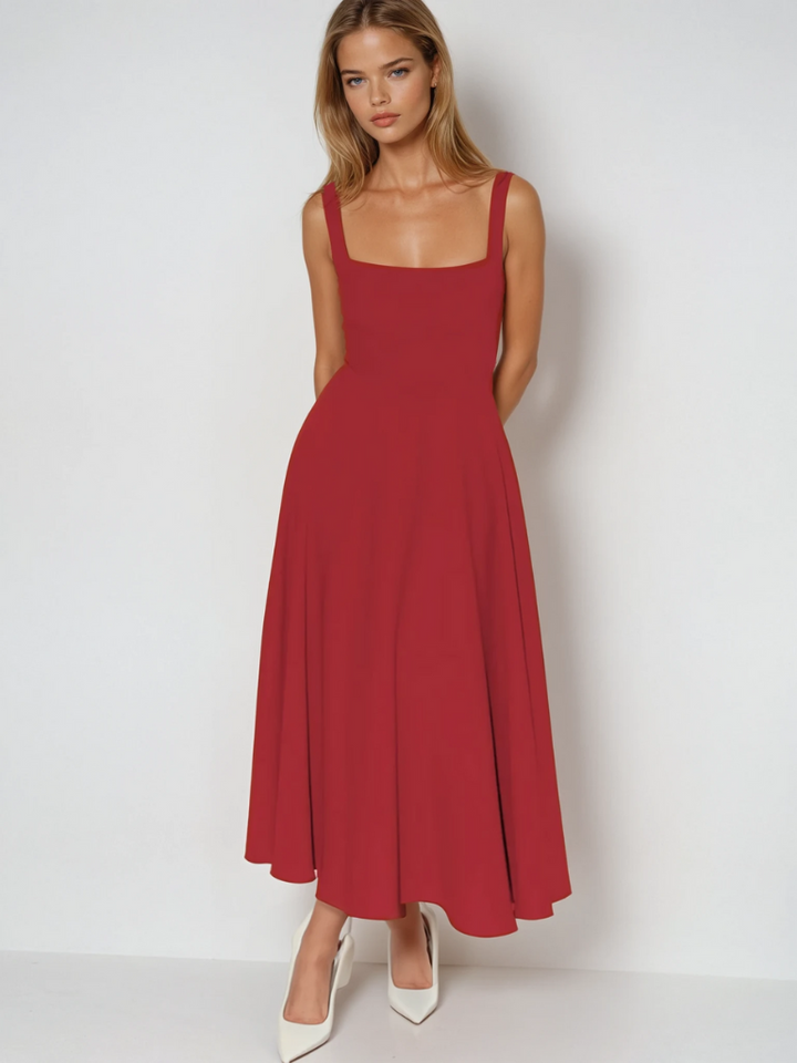 Woman wearing elegant flow maxi dress