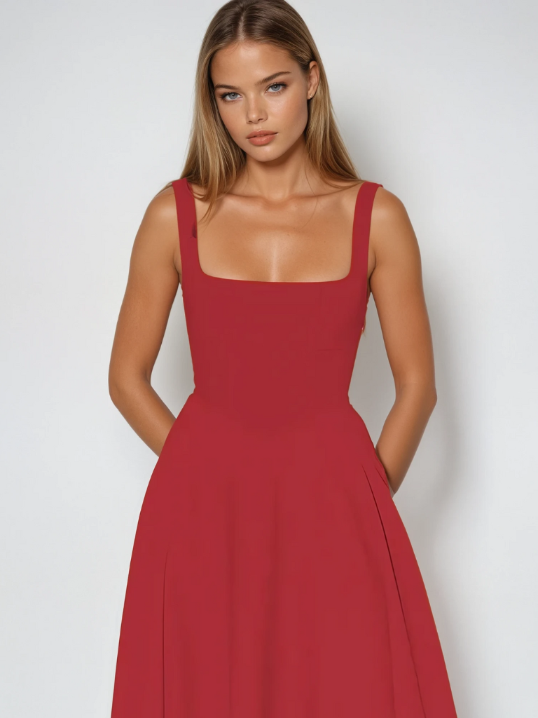 Woman wearing elegant flow maxi dress