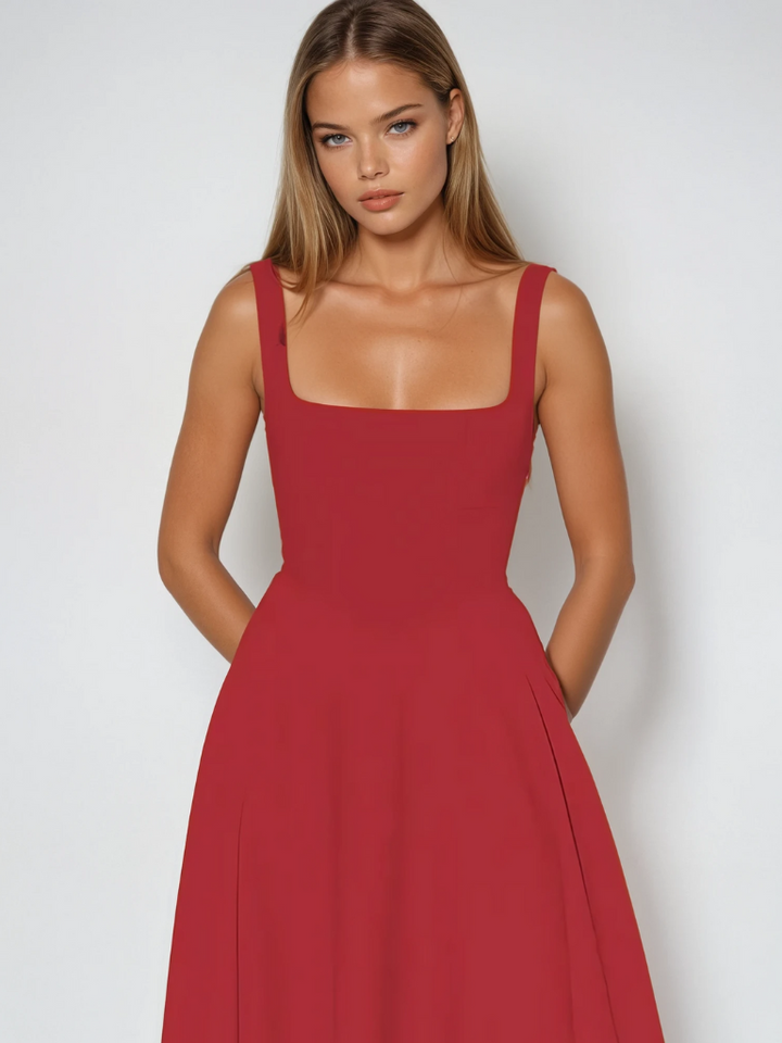 Woman wearing elegant flow maxi dress
