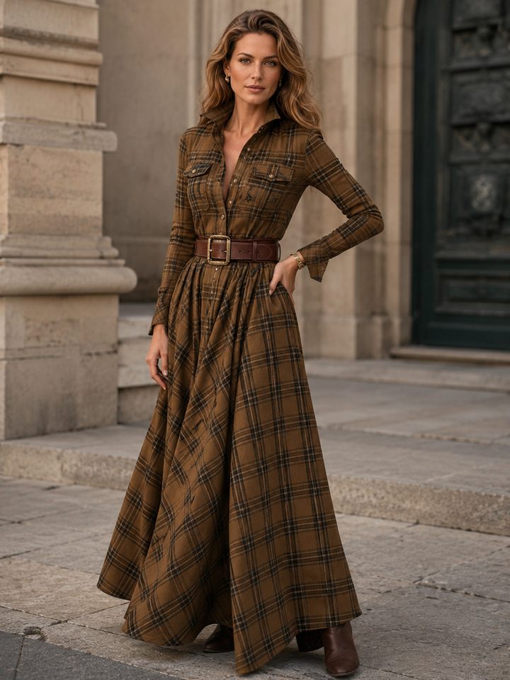 Rosalie Bertrand | Tartan Plaid Belted Shirt Maxi Dress - Image 3