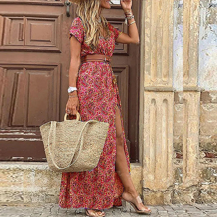 Roxane Guilbert | Boho Floral Wrap Maxi Dress with Belt - Image 4