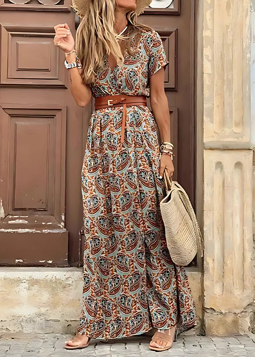 Roxane Guilbert | Boho Floral Wrap Maxi Dress with Belt - Image 5