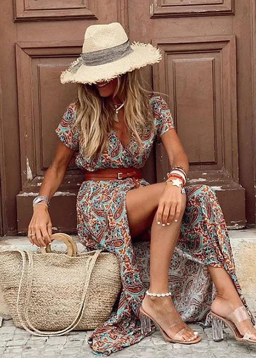 Roxane Guilbert | Boho Floral Wrap Maxi Dress with Belt - Image 7