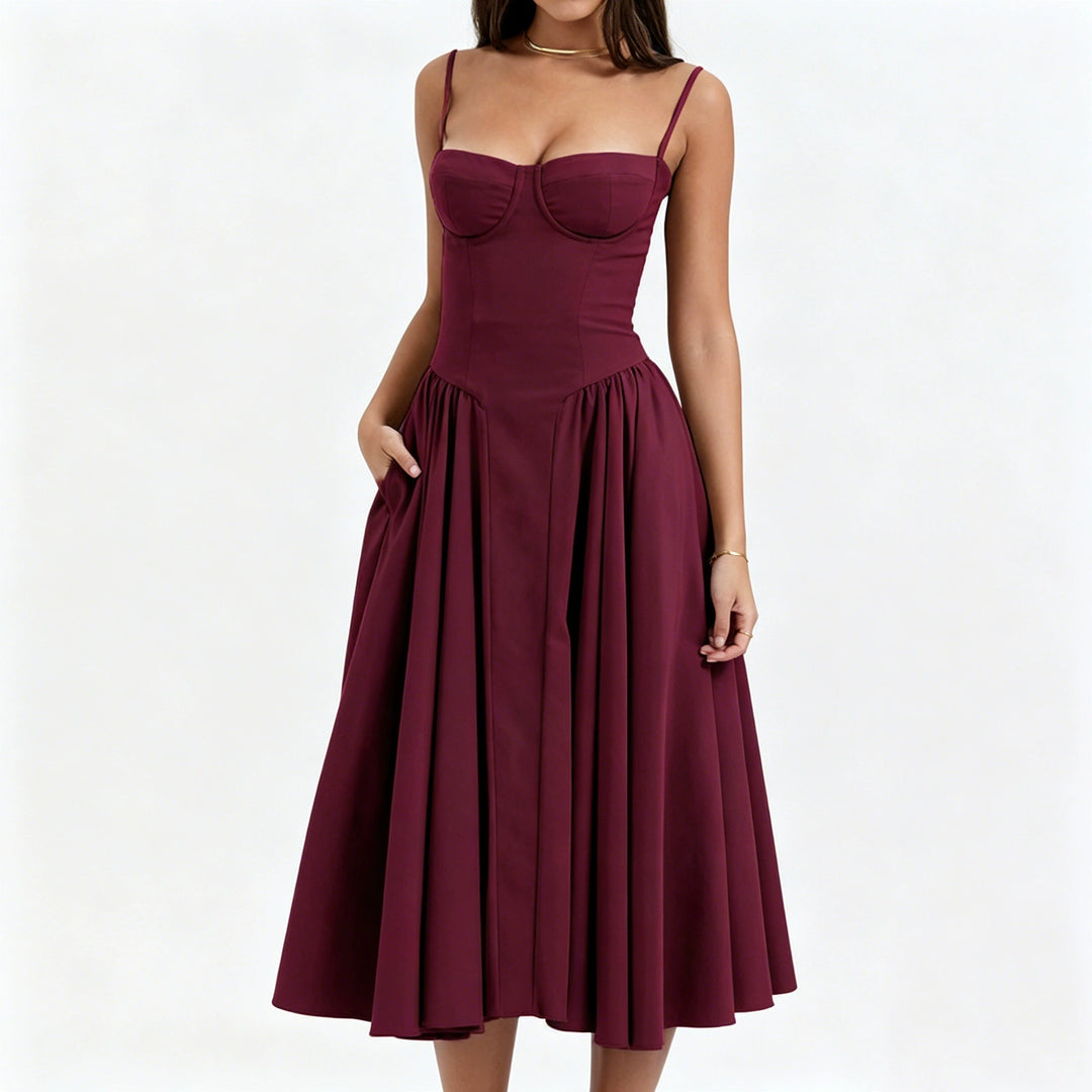 Woman wearing sage green midi dress