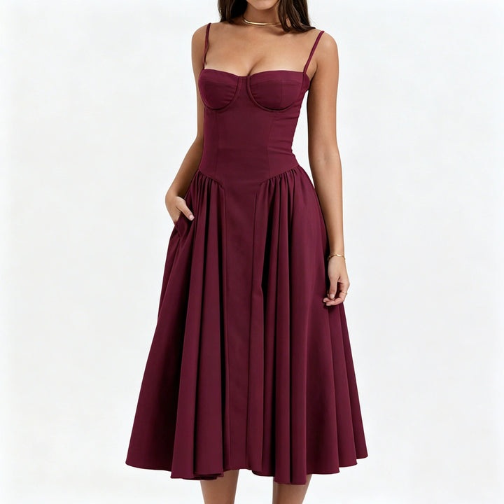 Woman wearing sage green midi dress