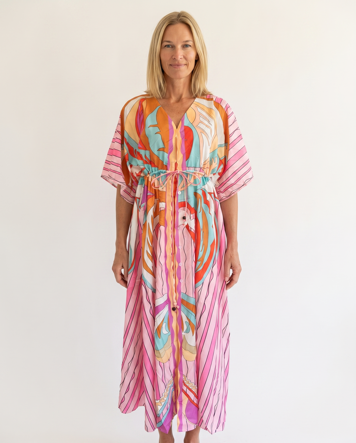 Woman wearing bohemian resort maxi dress