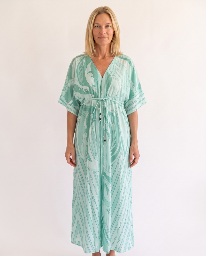 Woman wearing bohemian resort maxi dress