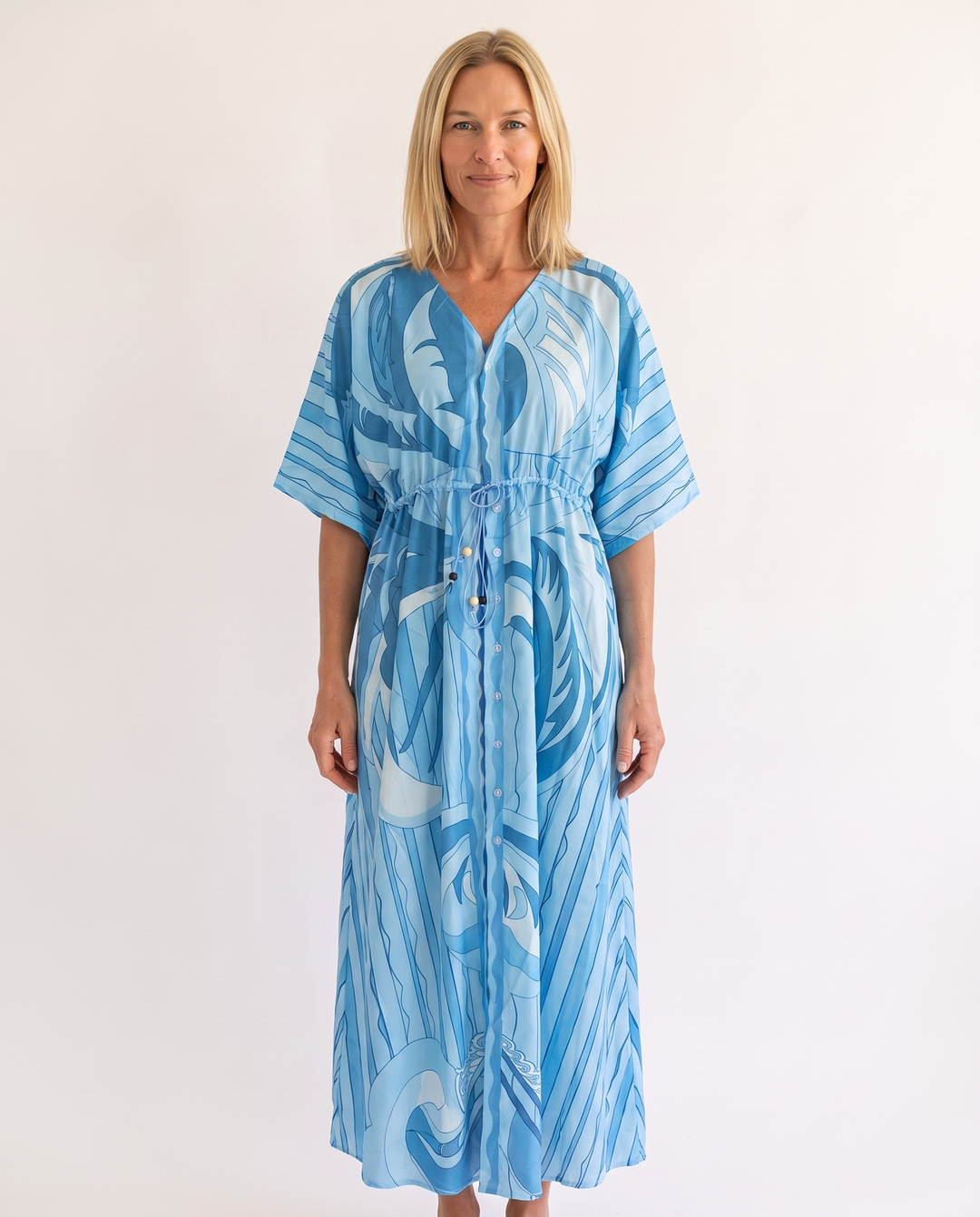 Woman wearing bohemian resort maxi dress
