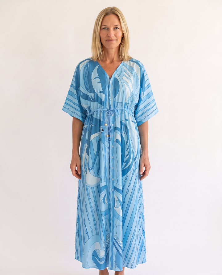 Woman wearing bohemian resort maxi dress
