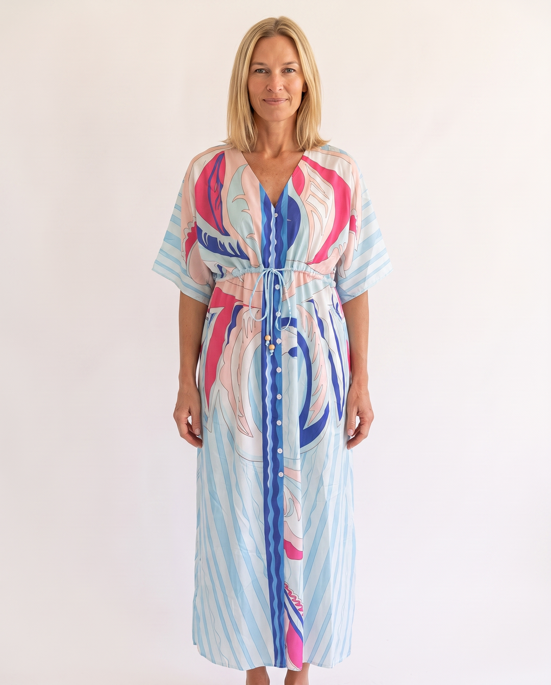 Woman wearing bohemian resort maxi dress