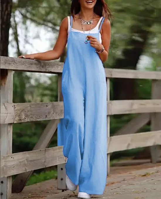 Saoirse | Women's Sleeveless Wide Leg Overall Jumpsuit - Brown - Image 2