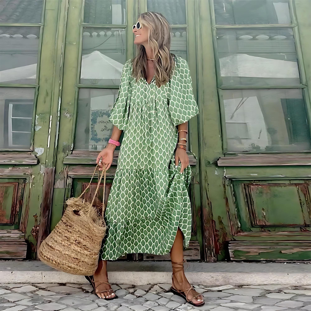 Servane Dumontier | Geometric Print High-Low Maxi Dress - Image 2