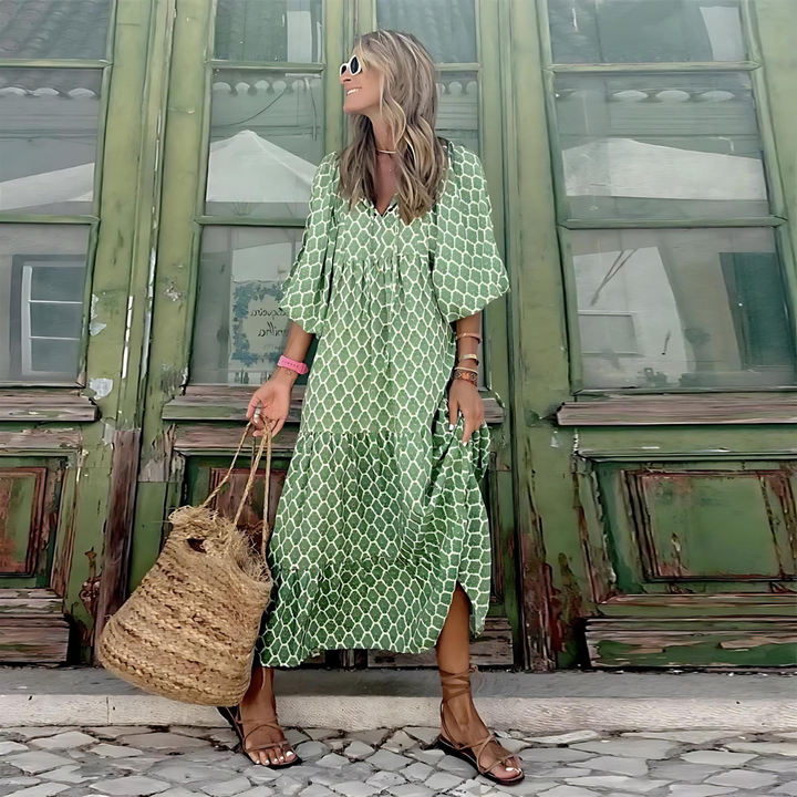 Servane Dumontier | Geometric Print High-Low Maxi Dress - Image 2