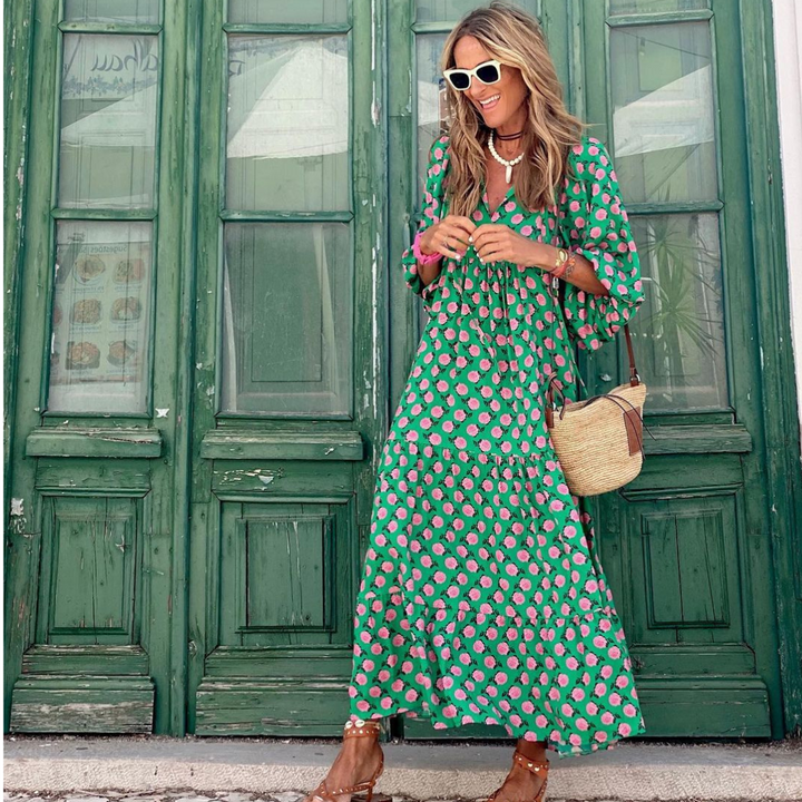 Servane Dumontier | Geometric Print High-Low Maxi Dress - Image 7